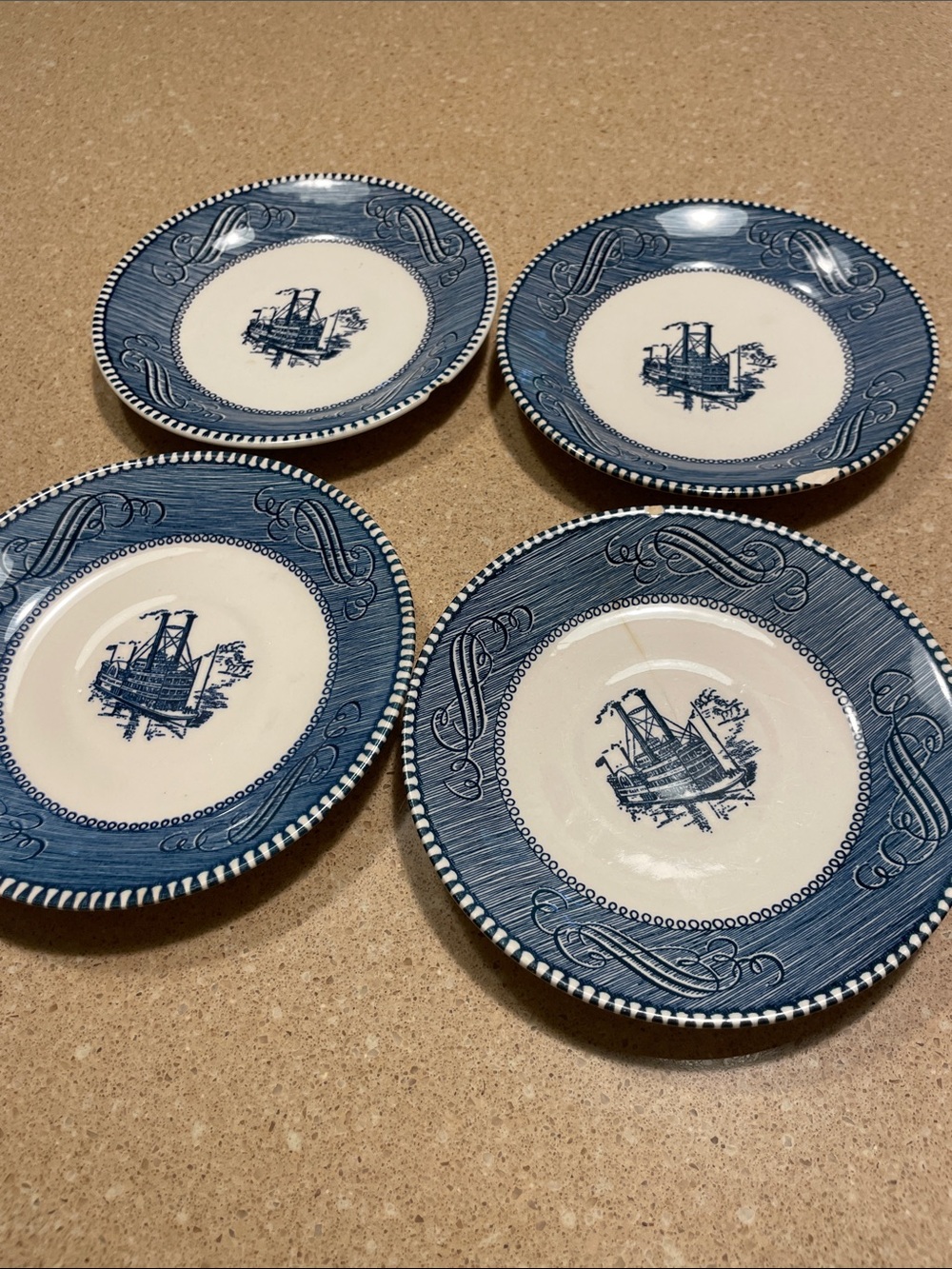Blue Nautical Ceramic Dessert Plates - Set of 4-some chipped